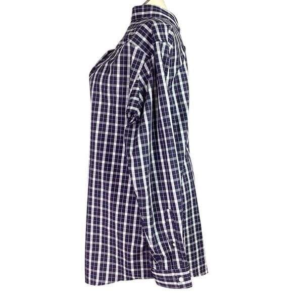 Duluth Trading Co Shirt Mens L Tall Blue Plaid Magnet Wrinkle Fighter Magnaready - Picture 4 of 9